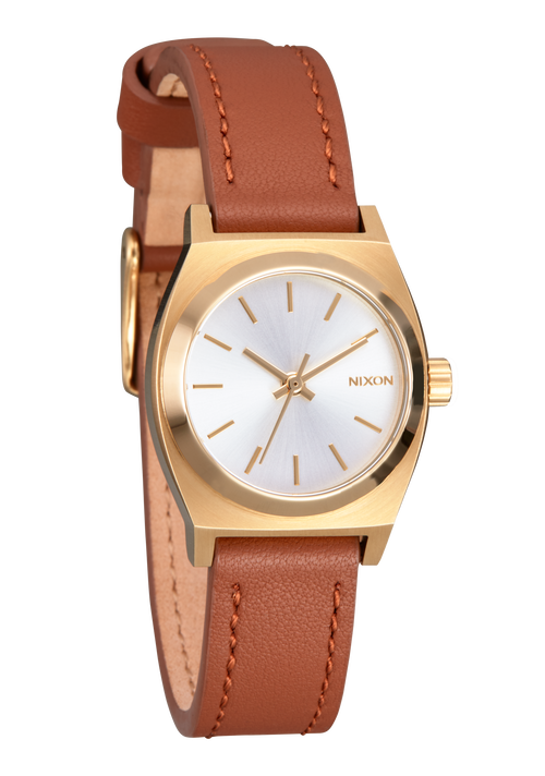 Small Time Teller Leather Light Gold / White Sunray