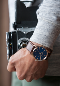 Sentry Leather Rose Gold Navy Brown View 6