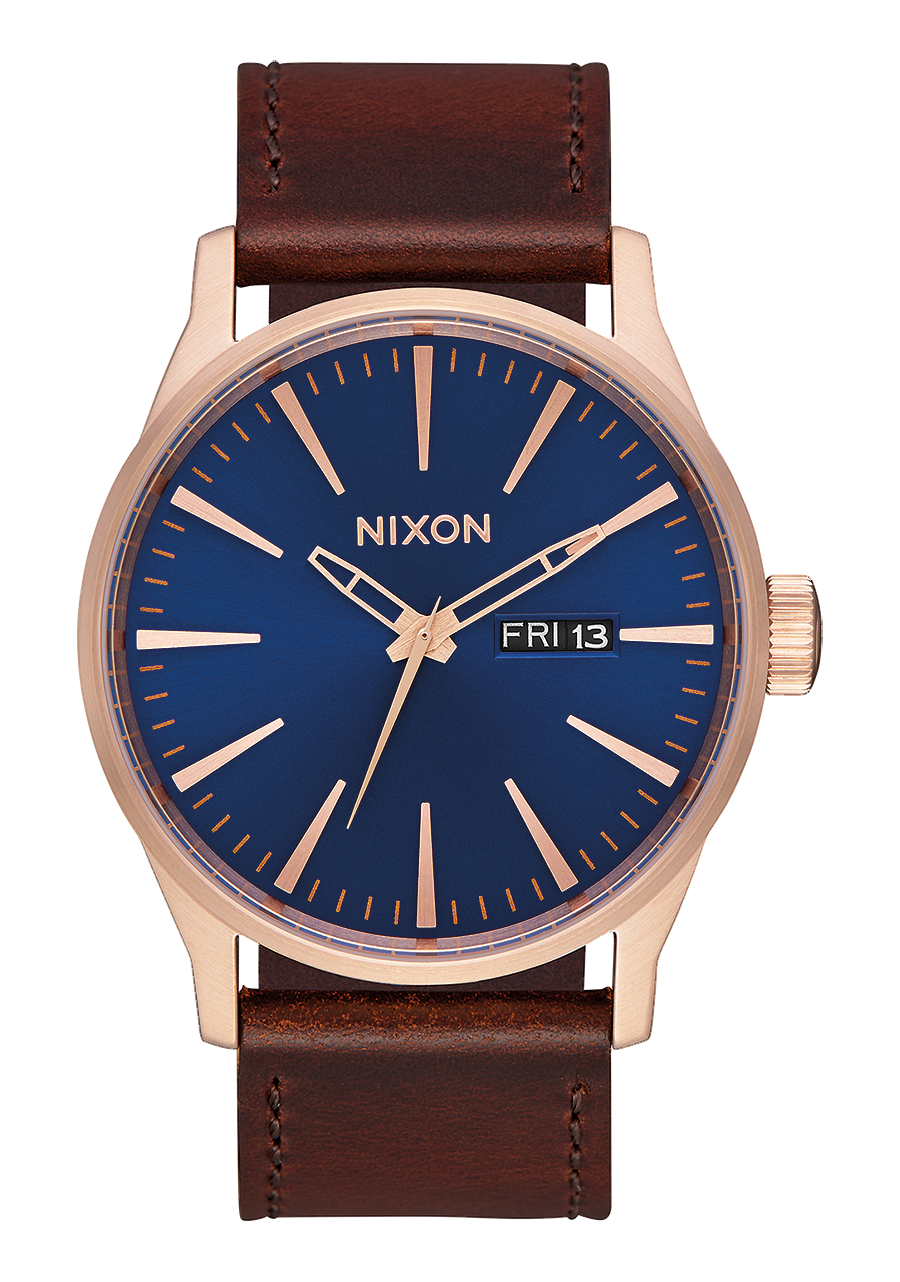 Sentry Leather Rose Gold Navy Brown View 1