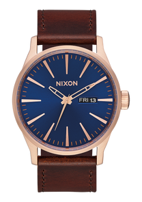 Sentry Leather Rose Gold Navy Brown View 1