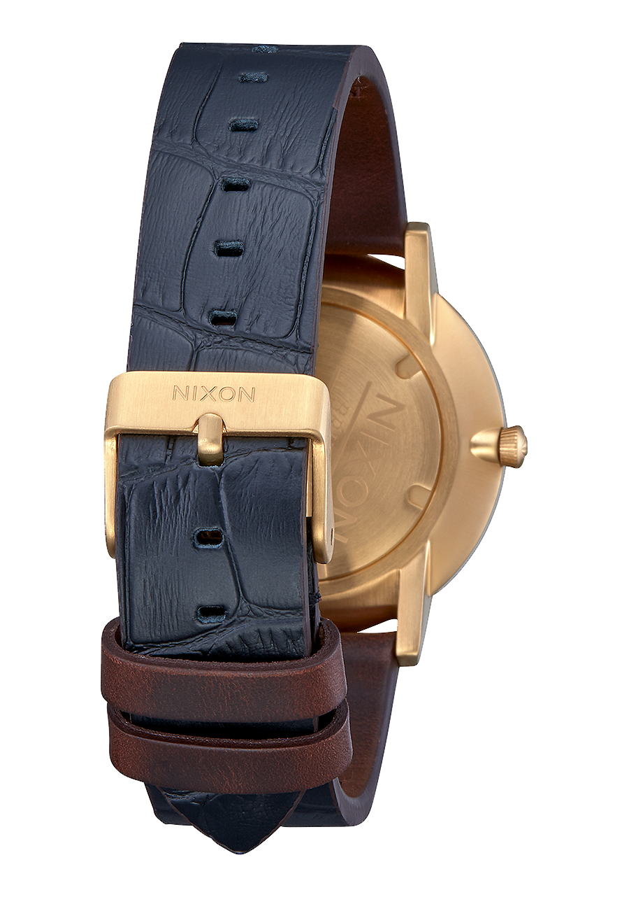 Porter Leather Navy Brown Black Gator View 3