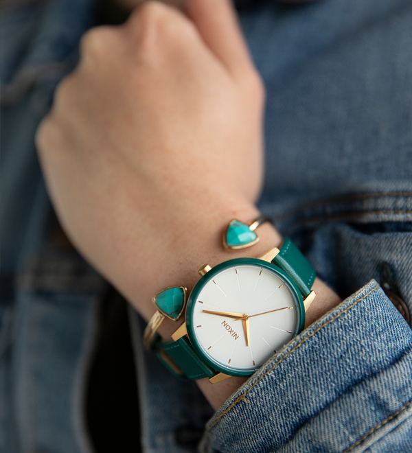 Kensington Leather Gold White Teal