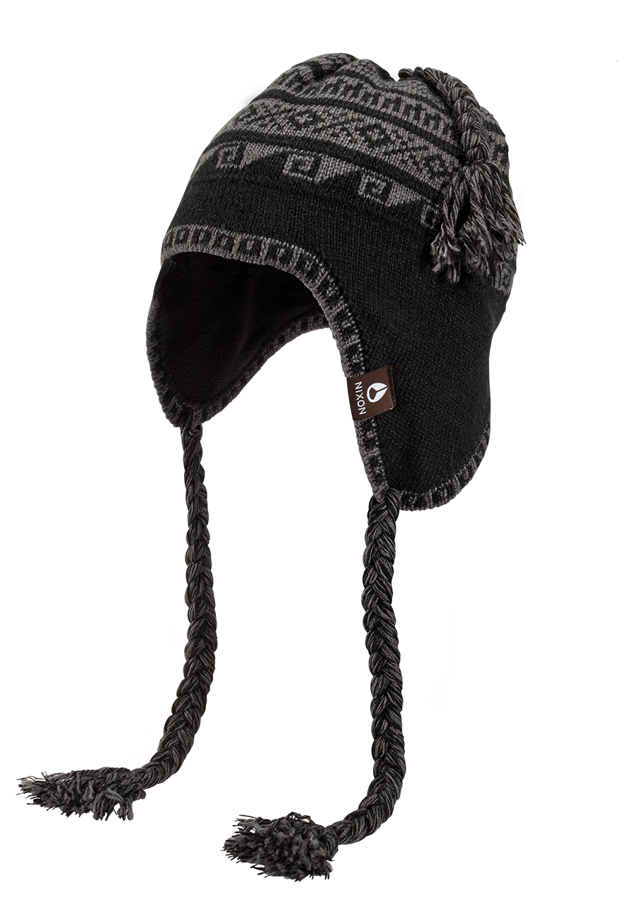Bennett Earflap Beanie Black Gray View 3